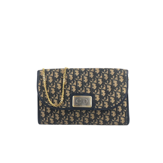 Christian Dior Trotter CD Logo Chain Shoulder bag Navy Vintage bmy3ab