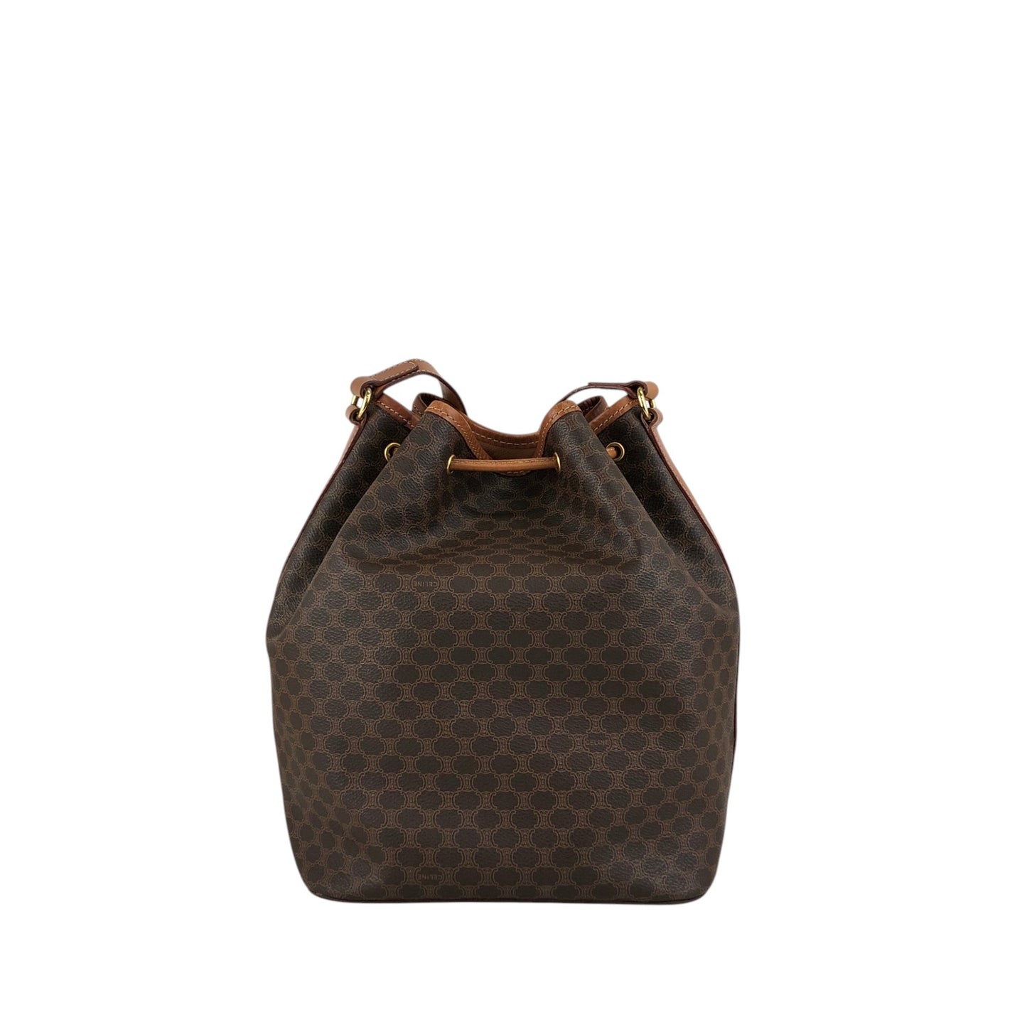 CELINE Macadam Blason Drawstring Shoulder bag Brown Vintage ex6n3b