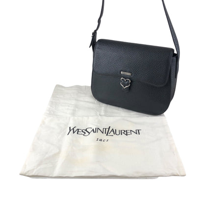 Yves Saint Laurent Logo Front Buckle Shoulder bag Black Vintage f6ymwp