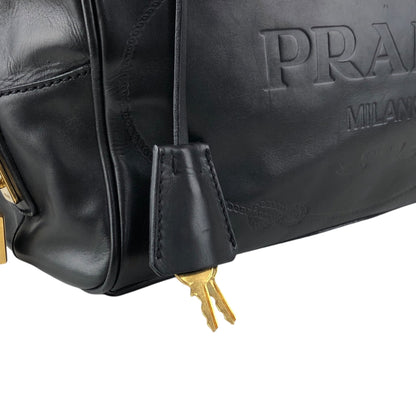PRADA Logo Embossed Handbag Boston bag Black Vintage nfyku6
