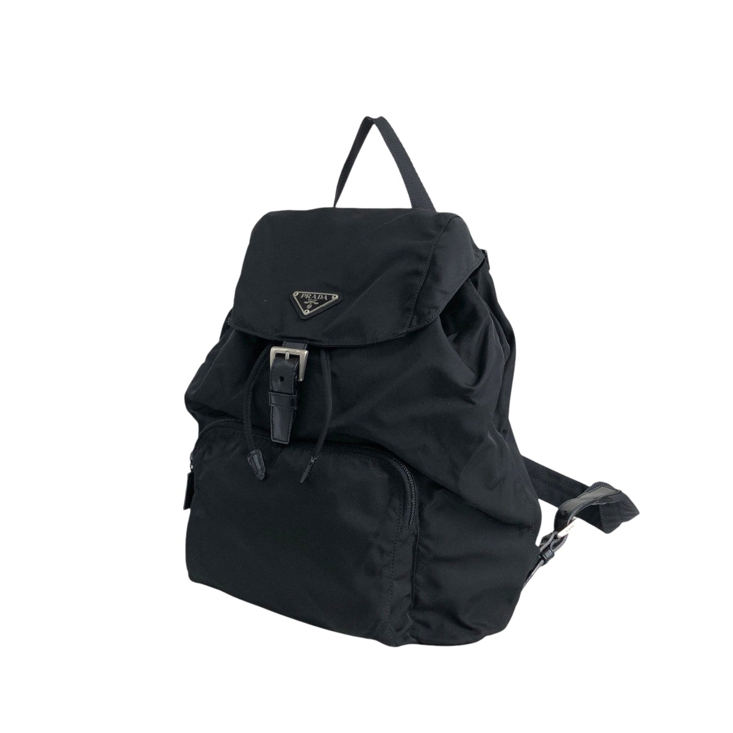 PRADA Tessuto Triangle Logo Front Buckle Backpack Black Vintage 554w4r