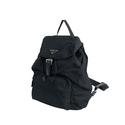 PRADA Tessuto Triangle Logo Front Buckle Backpack Black Vintage 554w4r