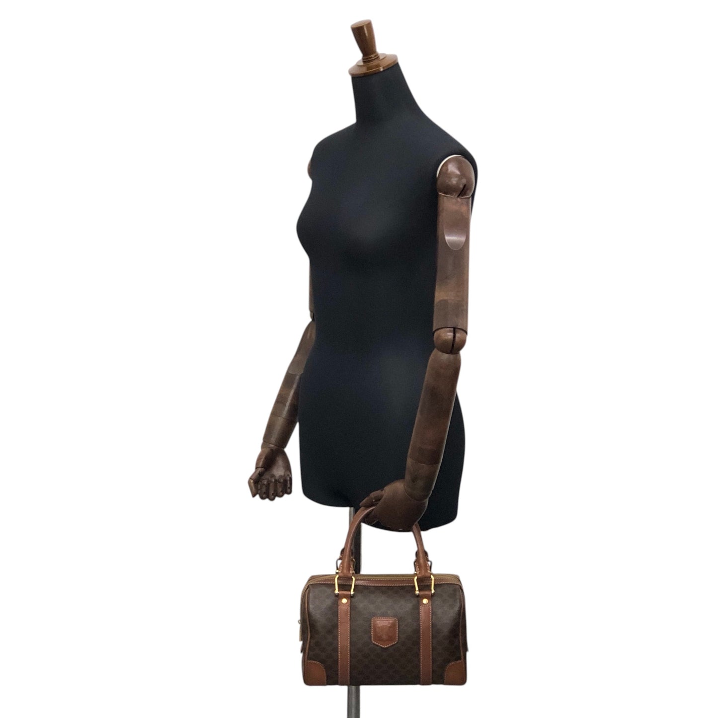 CELINE Macadam Blason Small Boston bag Handbag Brown Vintage ezay86