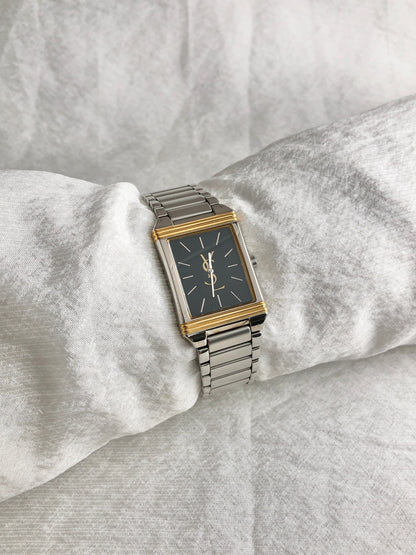 Yves Saint Laurent YSL Logo Quartz Watch Silver 5421-H04724Y Vintage k8c788