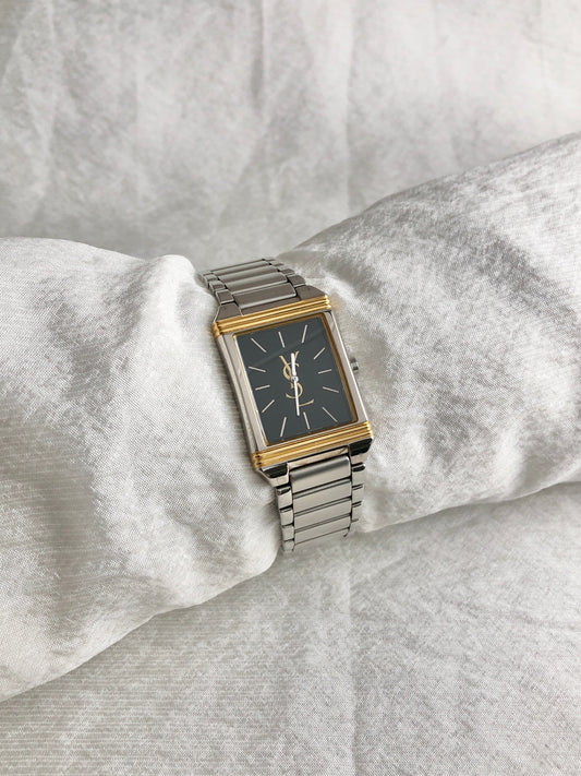 Yves Saint Laurent YSL Logo Quartz Watch Silver 5421-H04724Y Vintage k8c788