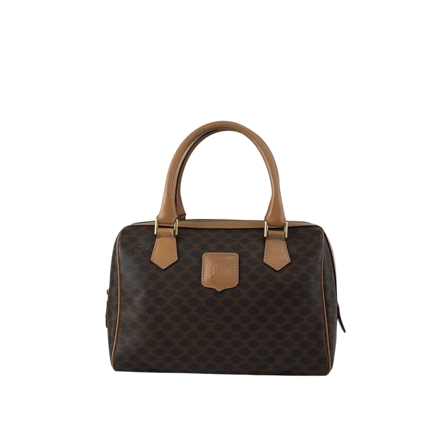 CELINE Macadam Blason Small Boston bag Handbag Brown Vintage tudkhm
