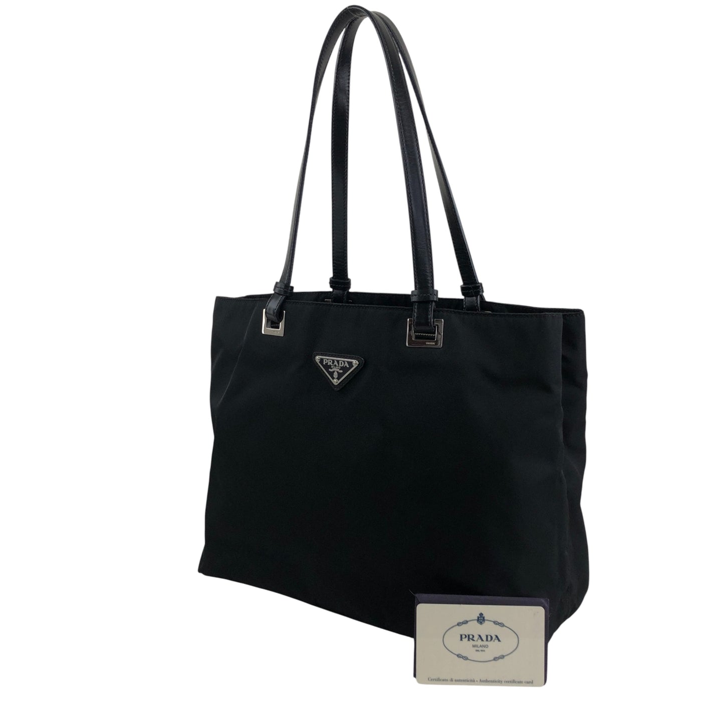 PRADA Tessuto Triangle Logo Totebag Handbag Black Vintage ifsugc