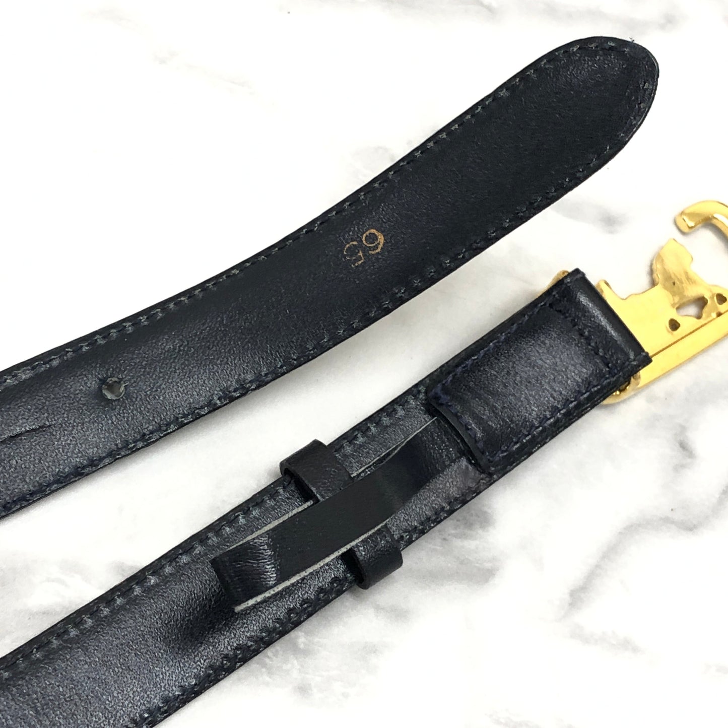 CELINE Horse Carriage Leather Belt Navy Vintage zmr5za