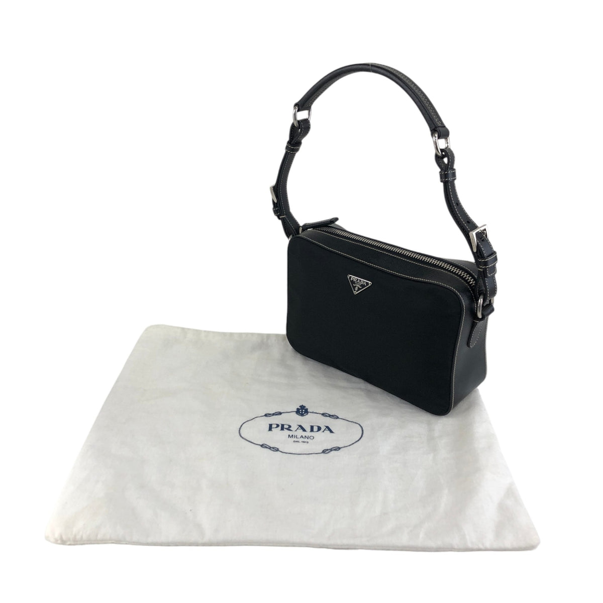 PRADA Tessuto Triangle Logo Shoulder bag Black Vintage mshu7d