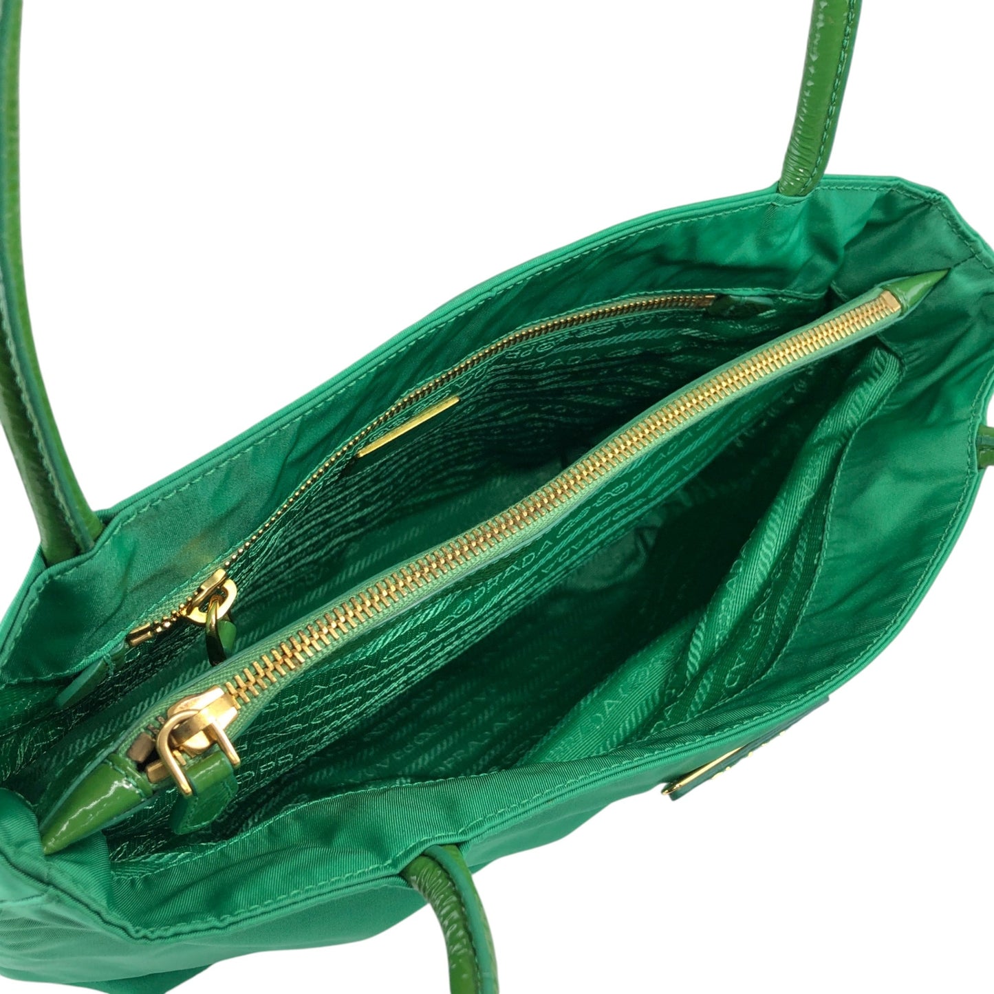 PRADA Tessuto Triangle Logo Handbag Totebag Green Vintage paupzp