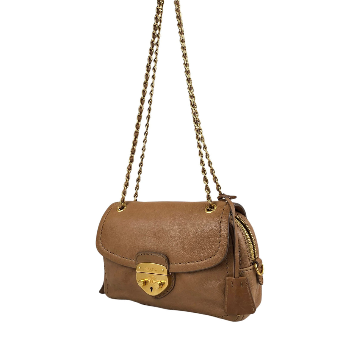 PRADA Logo Front Buckle Chain Shoulder bag Brown Vintage gkm4zp