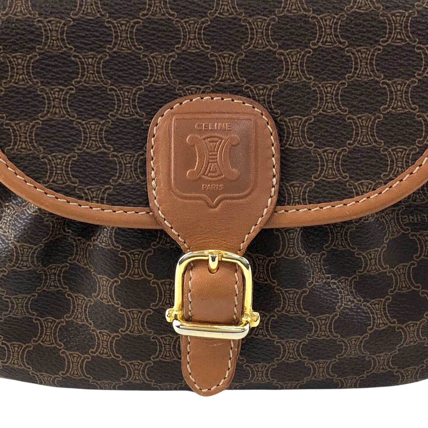 CELINE Macadam Blason Front Buckle Shoulder bag Brown Vintage 8vwf72