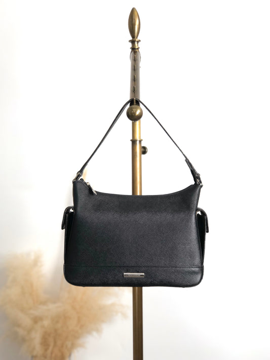 BURBERRY Logo Side Pocket Handbag Black Vintage bugrks