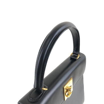 CELINE Gancini Leather Two-way Top Handle Handbag Shoulder bag Black Vintage ick73z