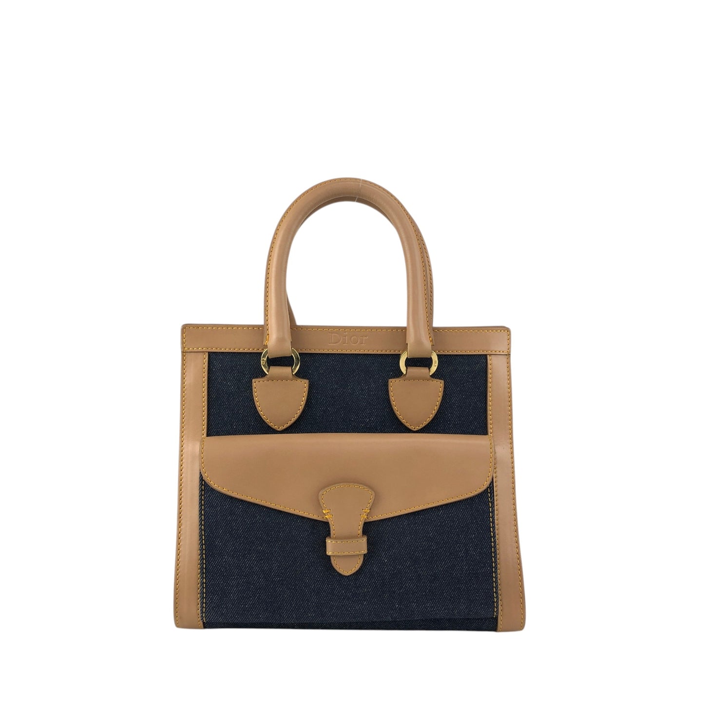Christian Dior Logo Canvas Handbag Beige×Blue Vintage fwaghn