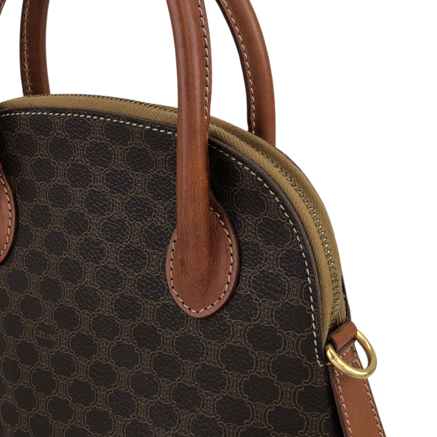 CELINE Macadam Two-way Handbag Shoulder bag Brown Vintage ie5eed