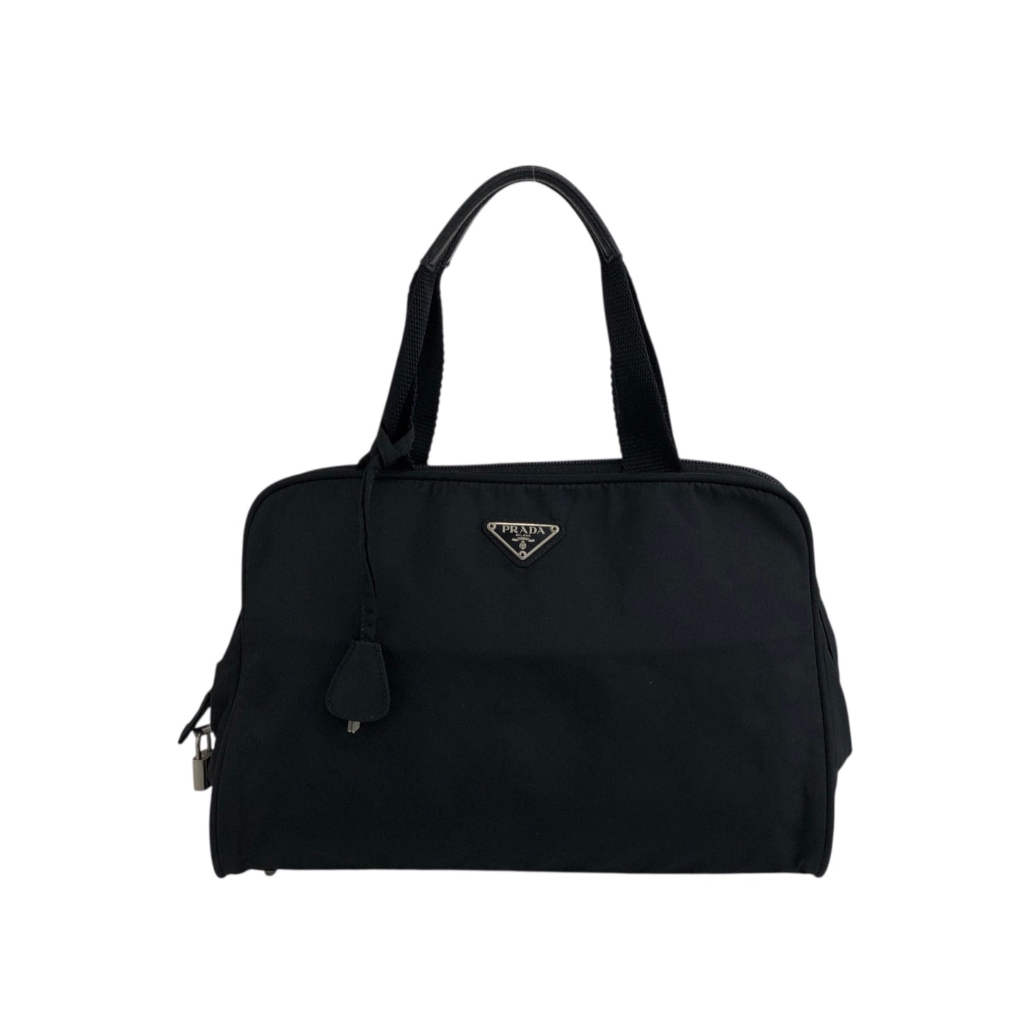 PRADA Triangle Logo Padlock Handbag Black Vintage n4a2rw