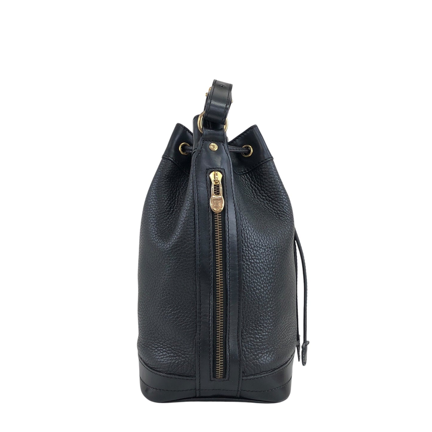 CELINE Gancini Drawstring Shoulder bag Black Vintage wya62f