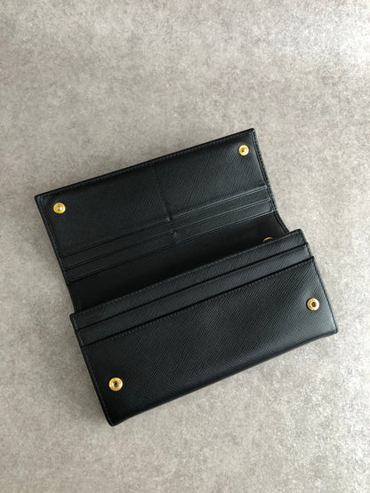 PRADA Triangle Logo Folded Wallet Black Vintage mia8ai