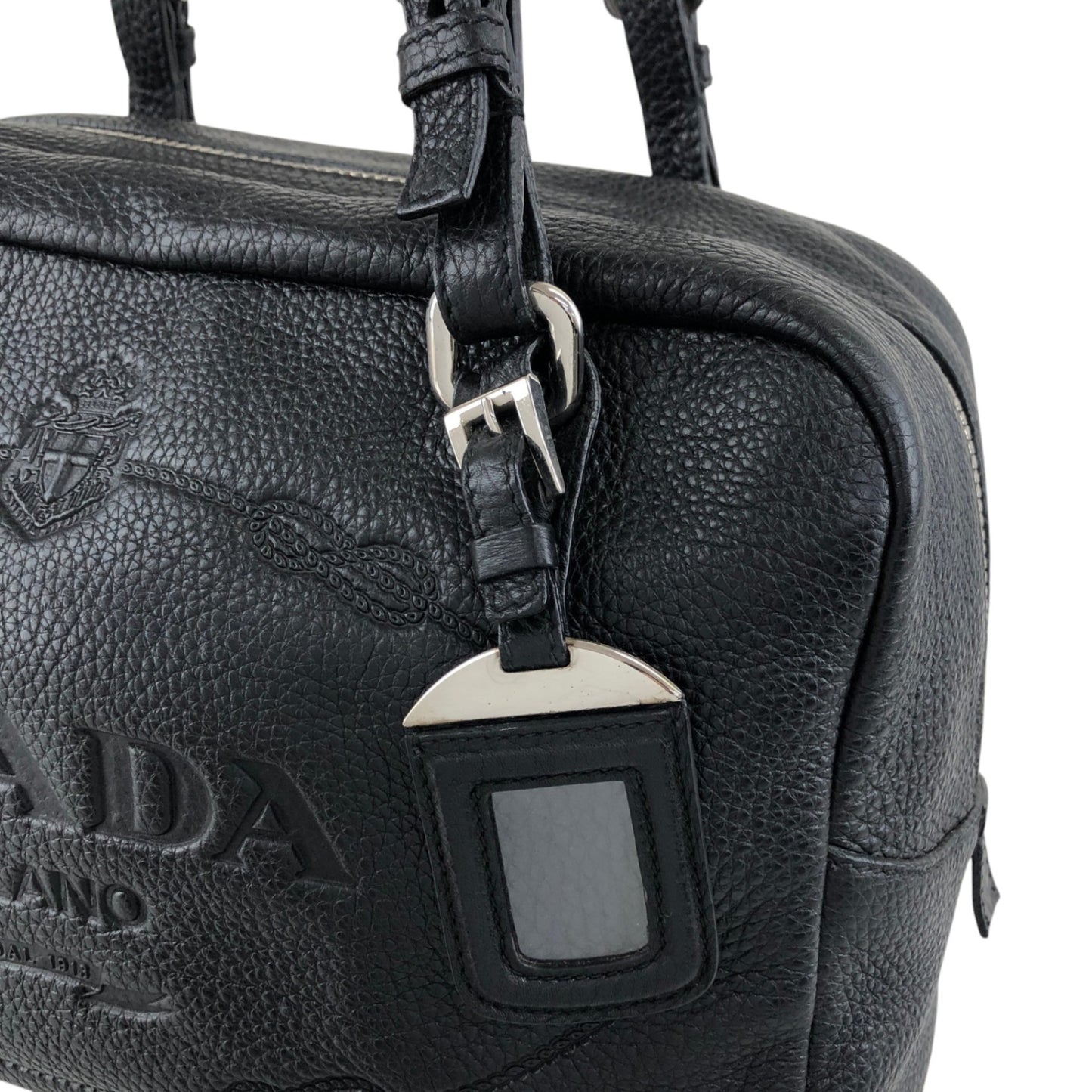 PRADA Logo Embossed Small Boston bag Handbag Black Vintage 6kdc52
