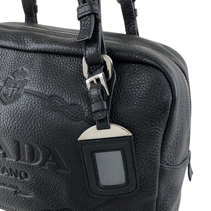 PRADA Logo Embossed Small Boston bag Handbag Black Vintage 6kdc52