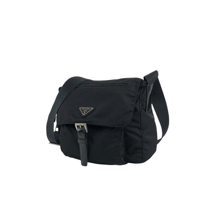 PRADA Triangle Logo Front Buckle Shoulder bag Black Vintage dre4i8