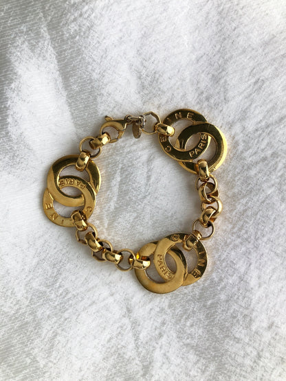 CELINE Double Circle Logo Bracelet Gold Vintage 8hk4ms