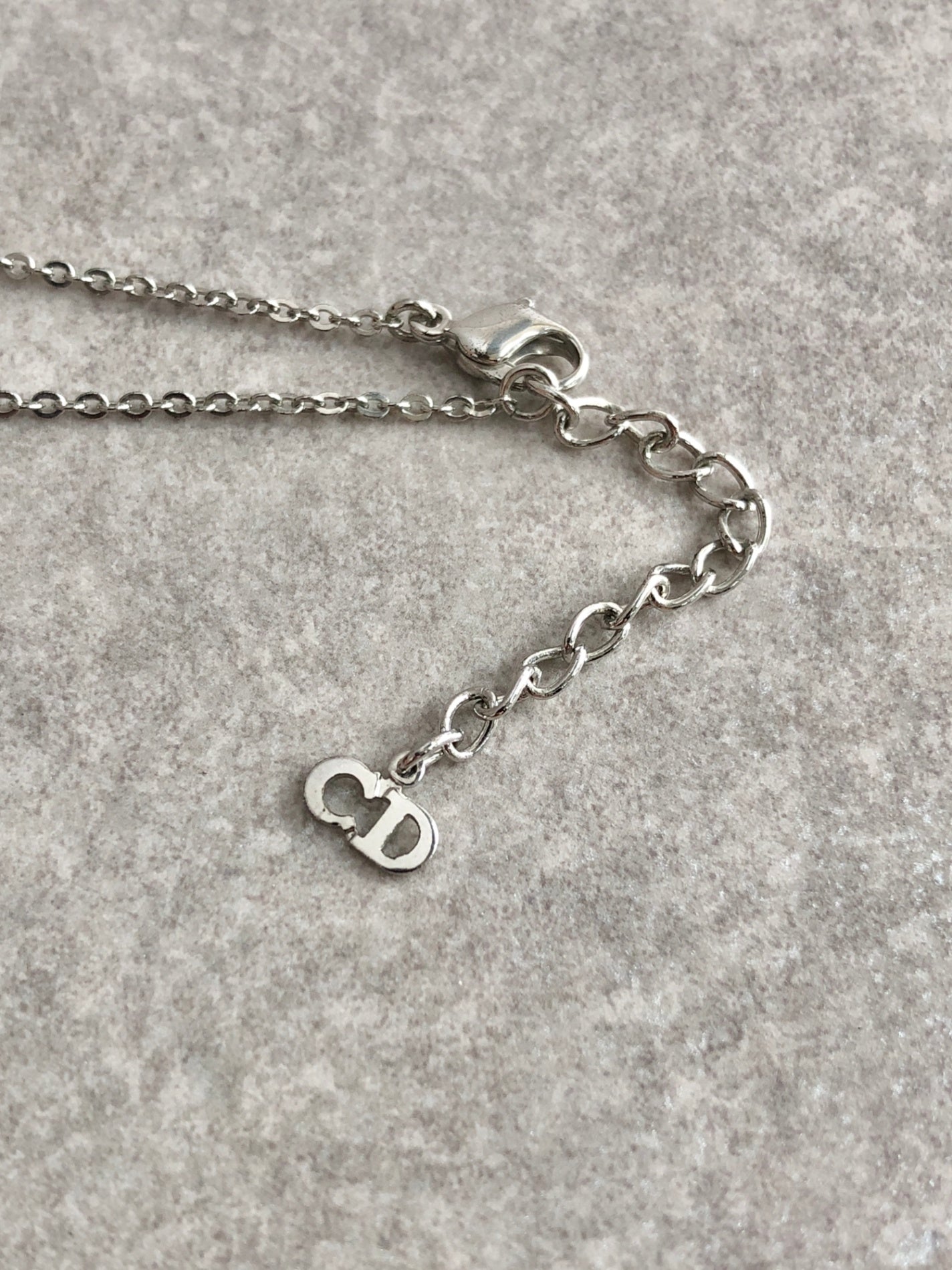 Christian Dior Logo Motif Rhinestone Necklace Silver Vintage jactup