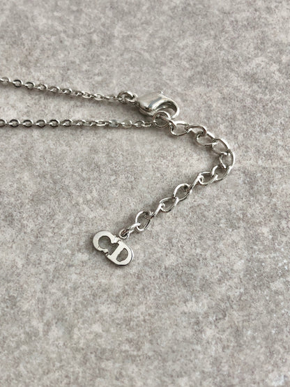 Christian Dior Logo Motif Rhinestone Necklace Silver Vintage jactup