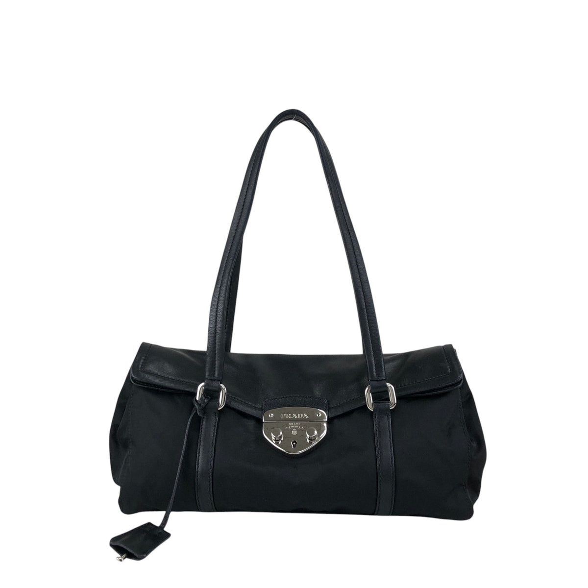 PRADA Triangle Logo Front Lock Totebag Black Vintage dggbp5