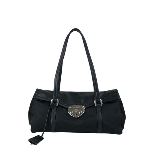 PRADA Triangle Logo Front Lock Totebag Black Vintage dggbp5