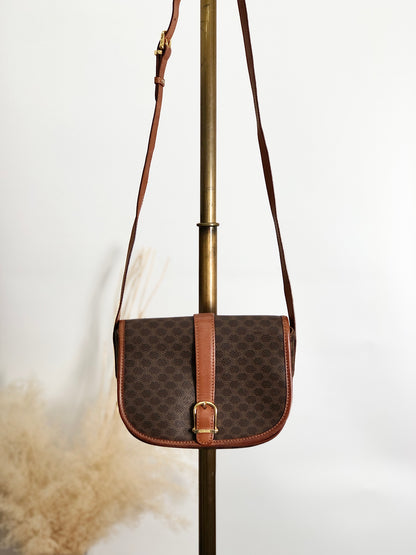 CELINE Macadam Front Buckle Shoulder bag Brown Vintage c7tgex