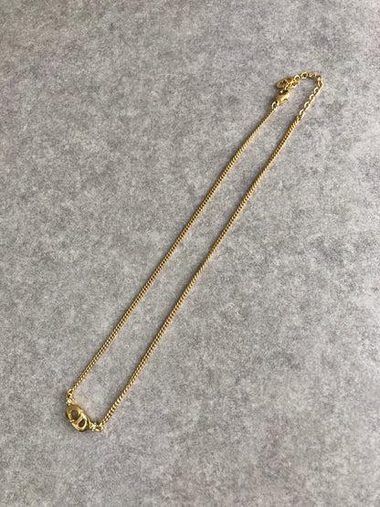 Christian Dior CD Logo Rhinestone Necklace Gold Vintage hrmhsa