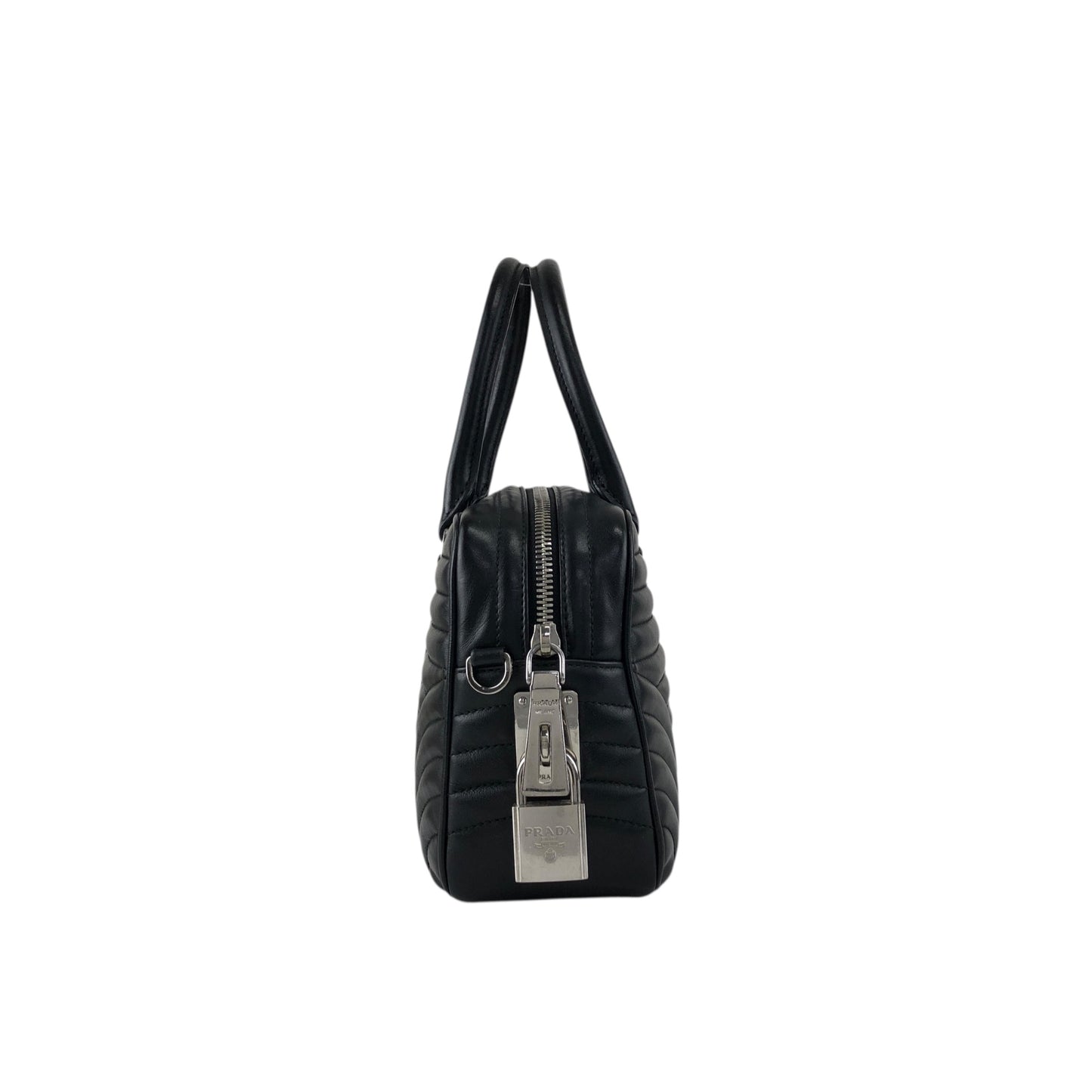 PRADA Logo Small Boston bag Handbag Black Vintage v7w6vi