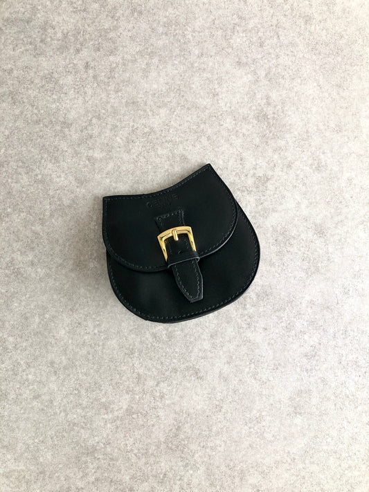 CELINE Front Buckle Coin Purse Black Vintage iygxf2