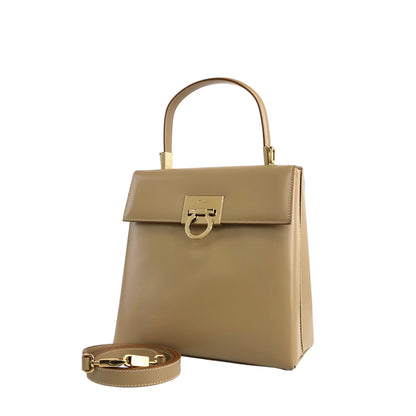 Salvatore Ferragamo Gancini Two-way Handbag Shoulder bag Beige Vintage einekb