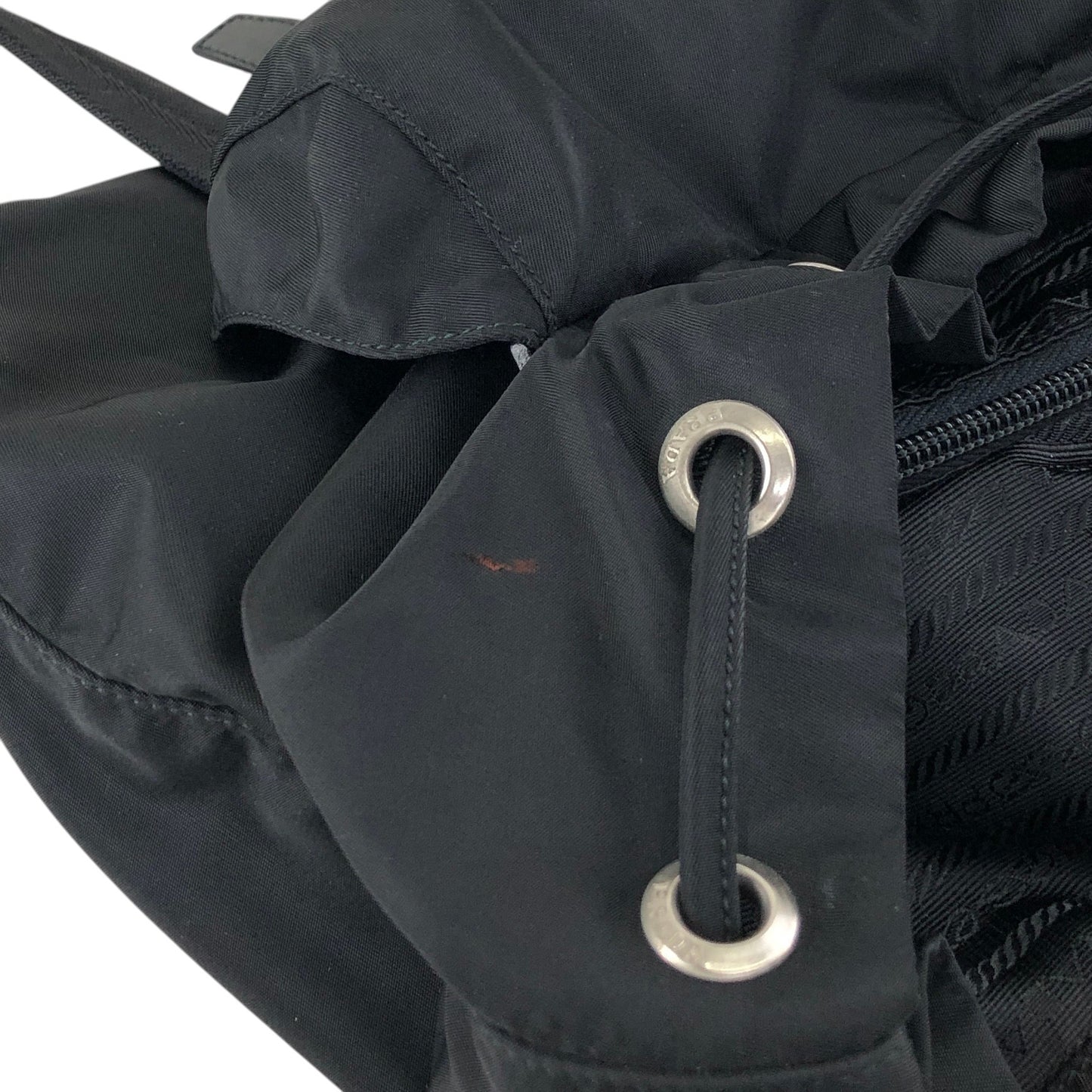 PRADA Tessuto Triangle Logo Front Buckle Backpack Black Vintage bde87k