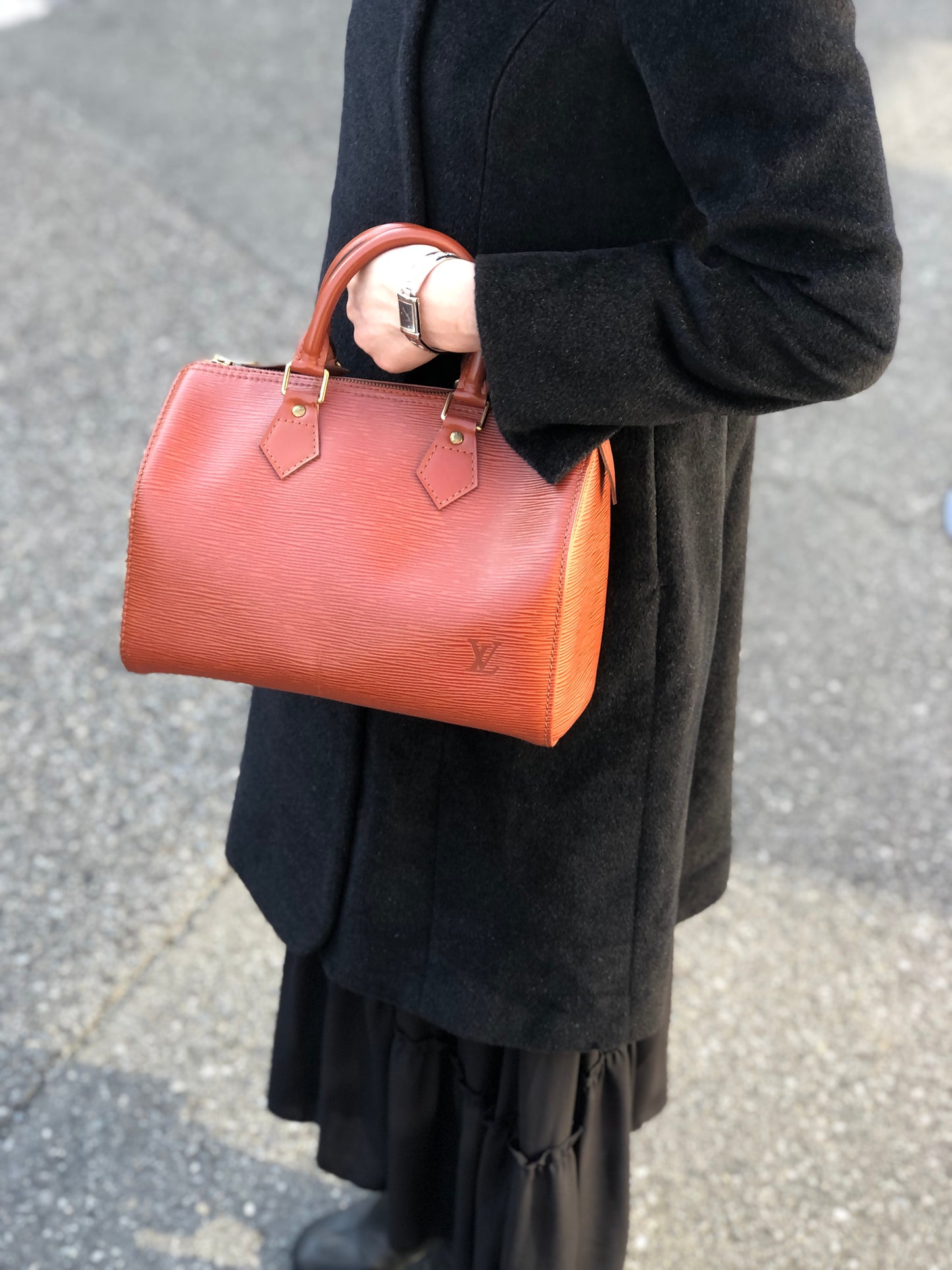 LOUIS VUITTON Epi Small Boston bag Handbag Brown Vintage 4i3rer