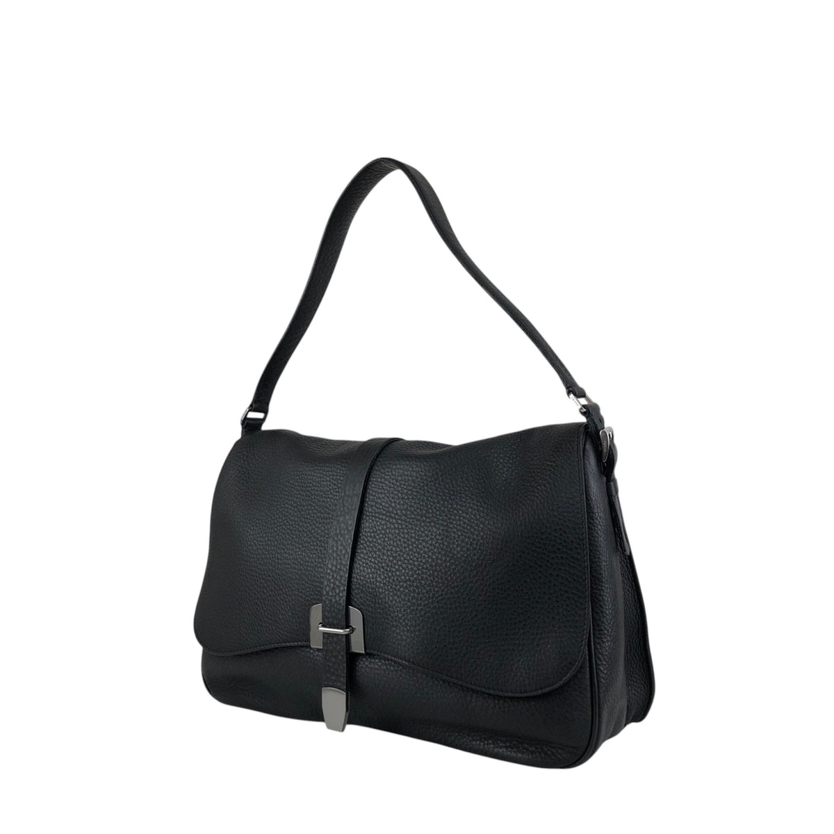 PRADA Logo Embossed Front Buckle Shoulder bag Black Vintage u2jbxr