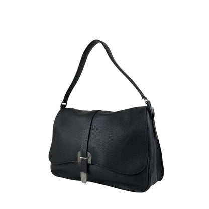 PRADA Logo Embossed Front Buckle Shoulder bag Black Vintage u2jbxr