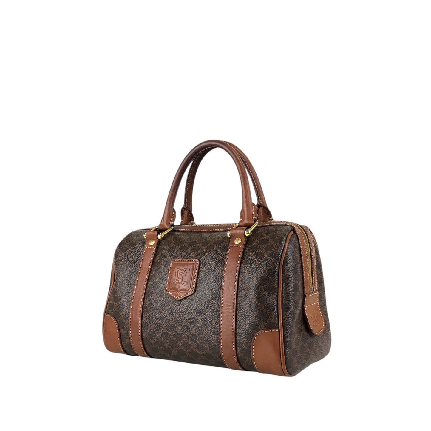 CELINE Macadam Blason Small Boston bag Handbag Brown Vintage ezay86