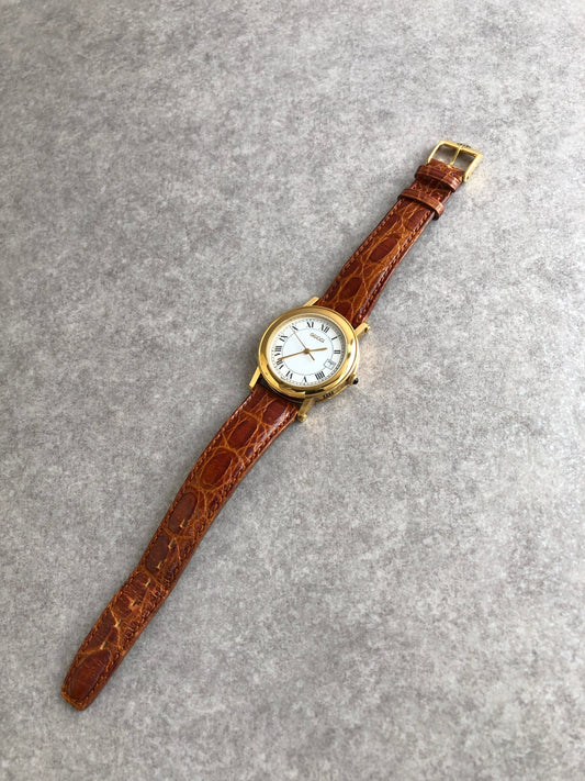 GUCCI Logo Watch Gold×Brown Vintage 4aruag