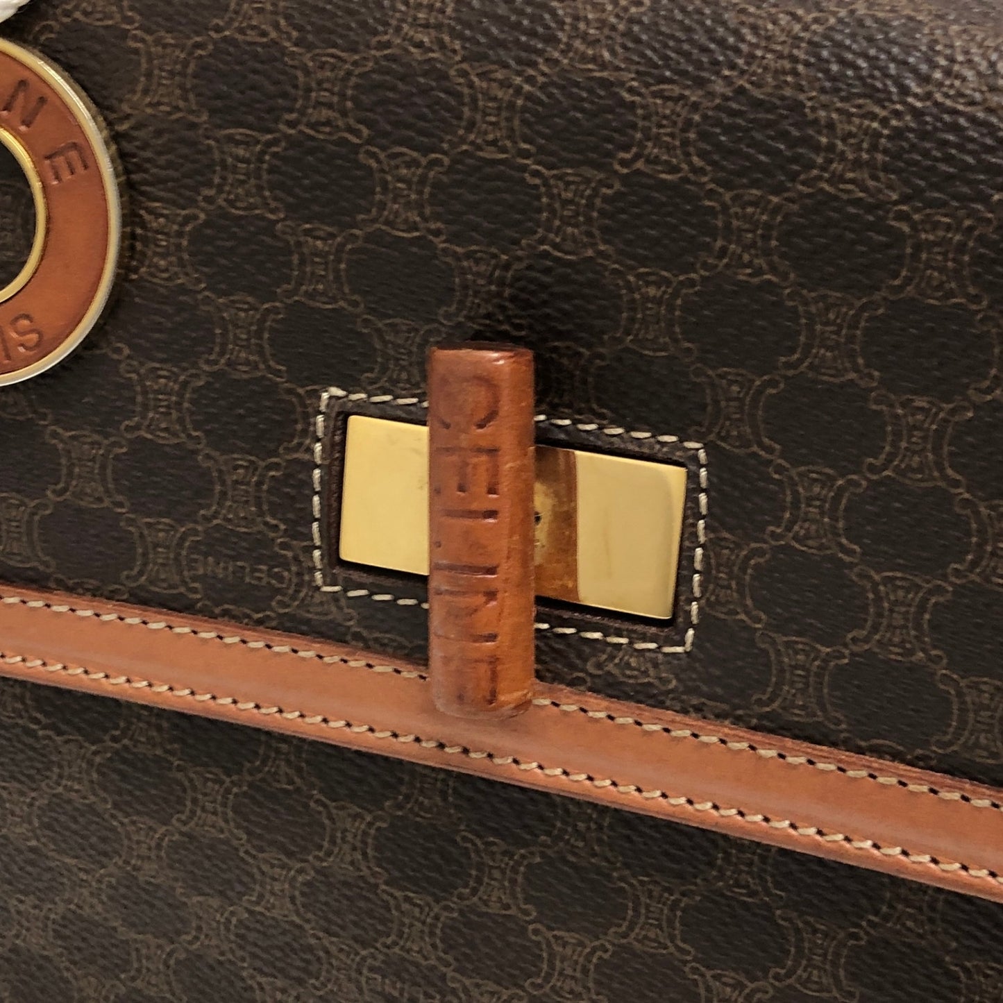 CELINE Macadam Turn Lock Charm Two-way Handbag Shoulder bag Brown Vintage tw3c3x