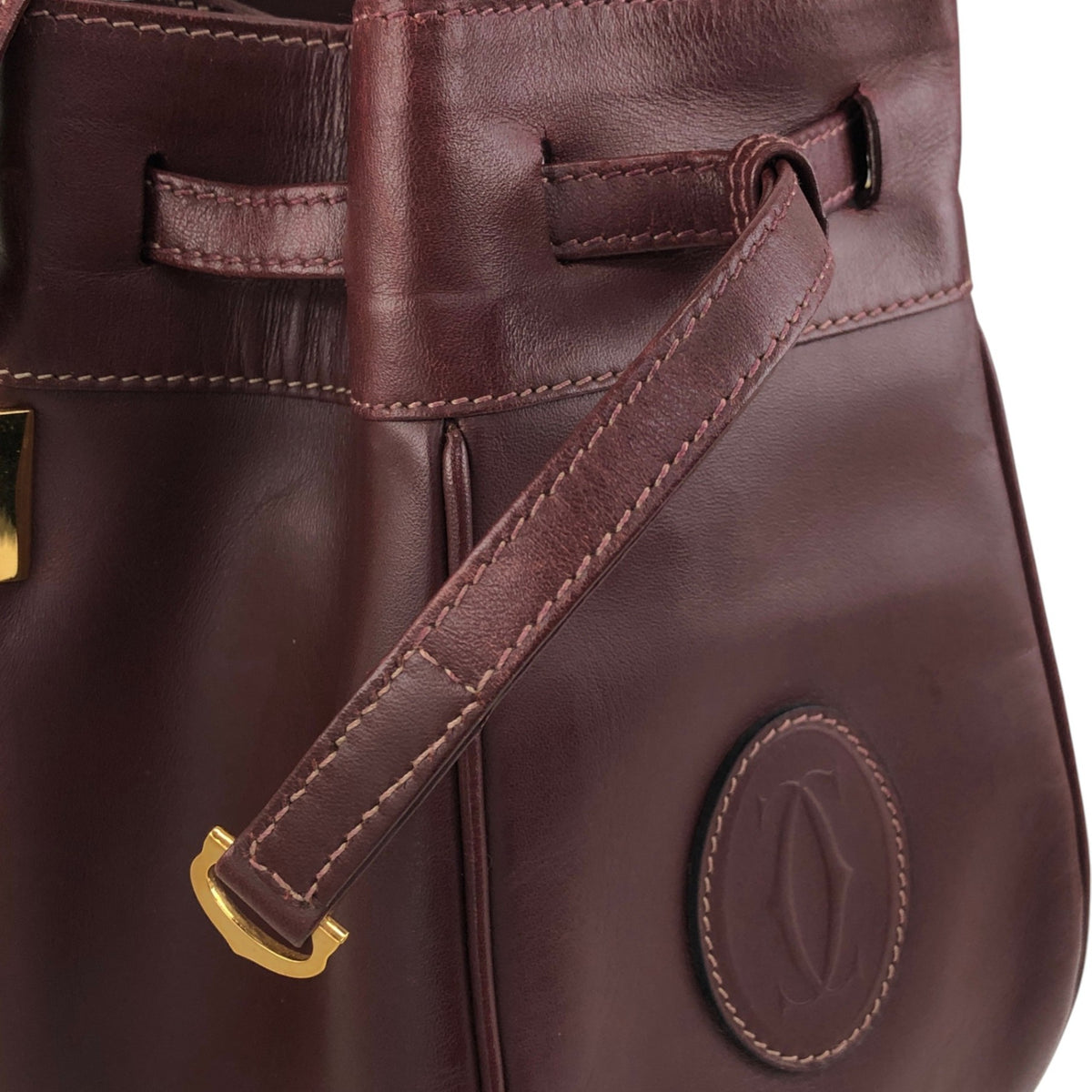 Cartier Logo Embossed Drawstring Shoulder bag Bordeaux Vintage r3iyaj
