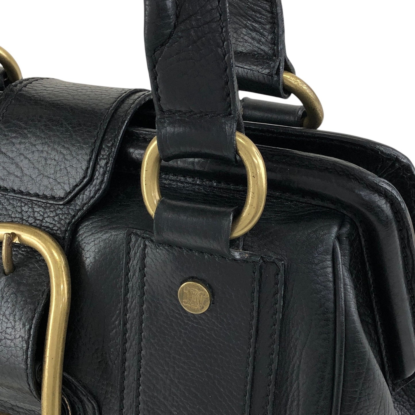 CELINE Front Buckle Small Boston bag Handbag Black Vintage nxugts