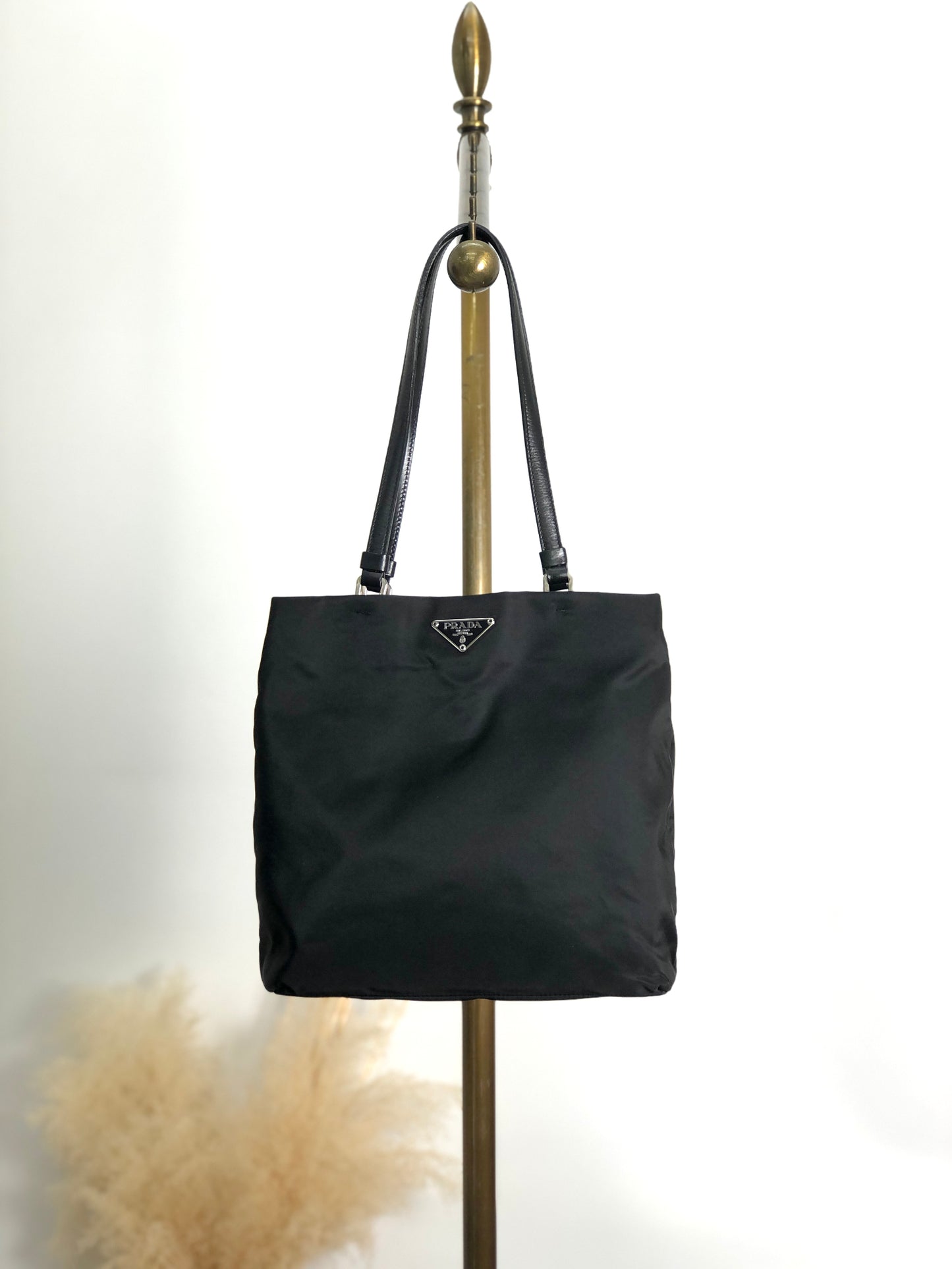 PRADA Tessuto Triangle Logo Totebag Black Vintage x4un45