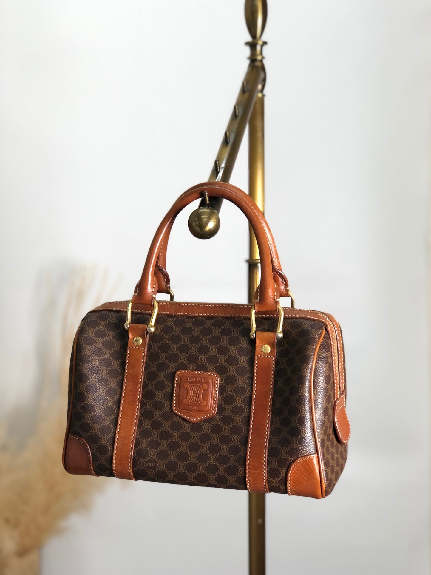 CELINE Macadam Blason Handbag Small Boston bag Brown Vintage dujsu6