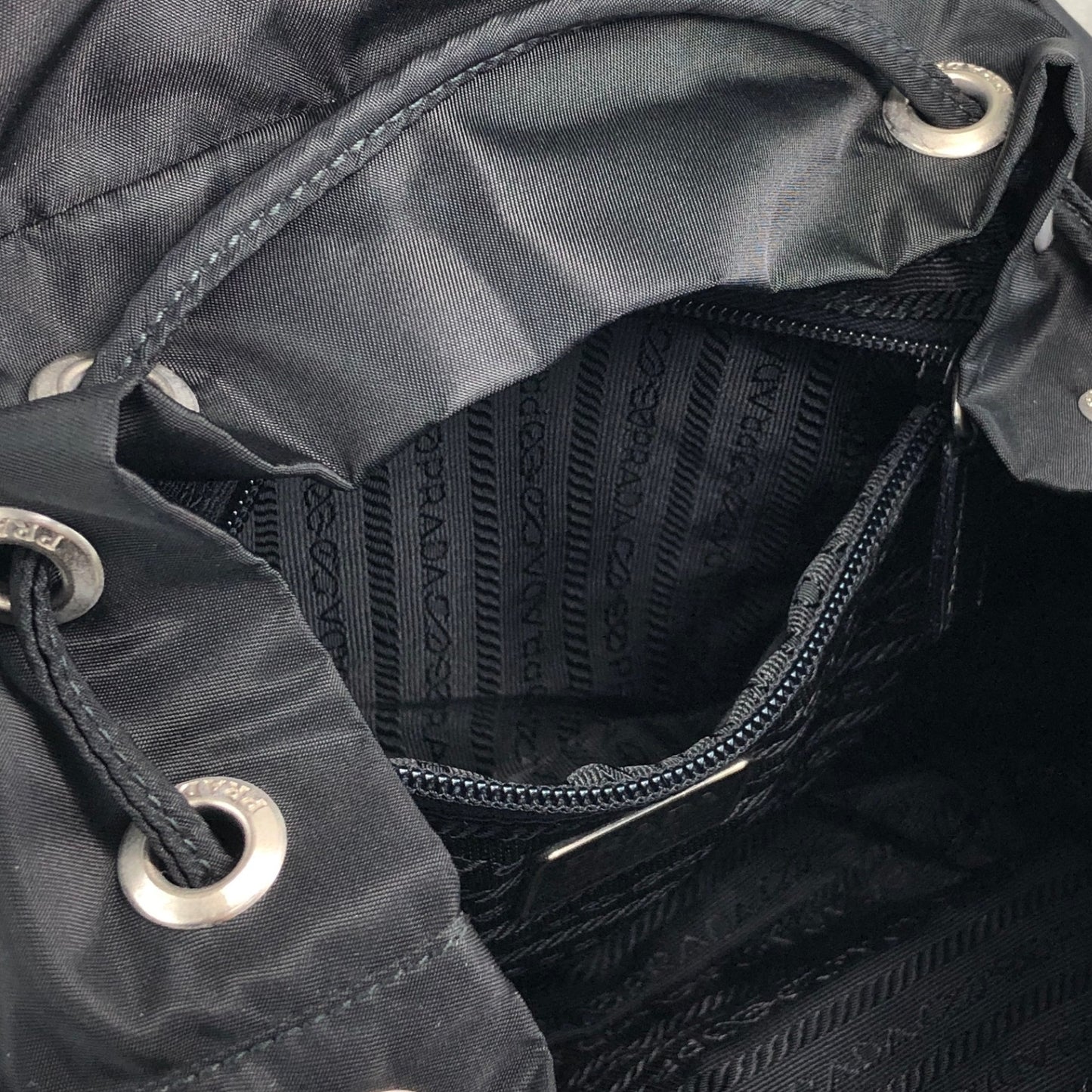 PRADA Tessuto Triangle Logo Double Pocket Backpack Black Vintage rikdef