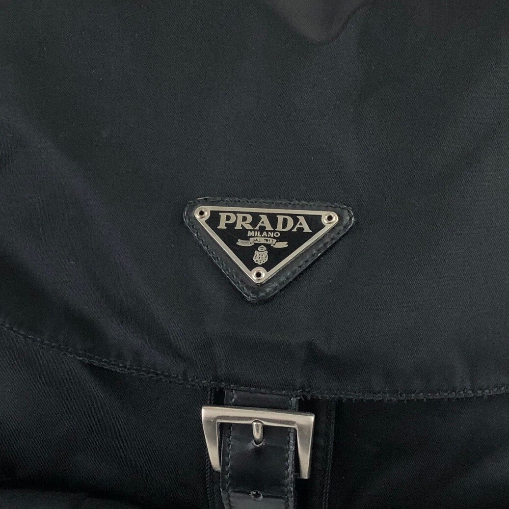 PRADA Triangle Logo Front Buckle Backpack Black Vintage rb7g4g