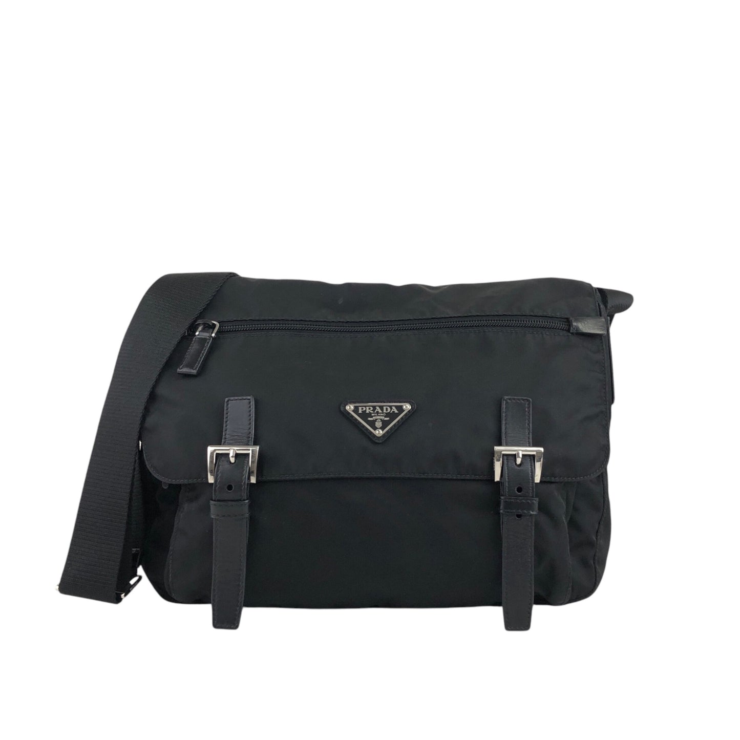 PRADA Tessuto Triangle Logo Shoulder bag Black Vintage zrh5tr